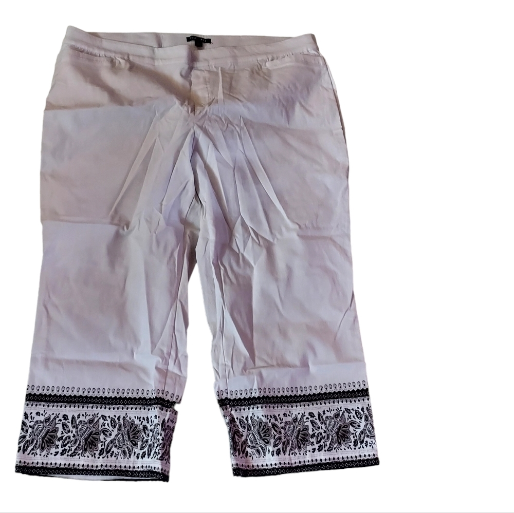 Roz & Ali 22 Capris Pants White Embroidered Woman Trousers Lightweight. …